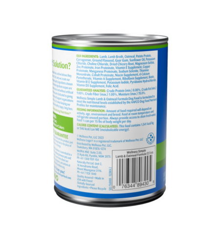 Wellness Simple Natural Limited Ingredient Diet Lamb and Oatmeal Recipe Wet Canned Dog Food