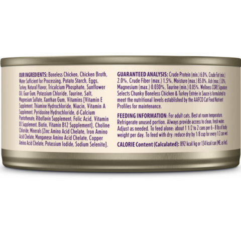 Wellness CORE Signature Selects Grain Free Canned Cat Food, Chunky Chicken & Turkey in Sauce